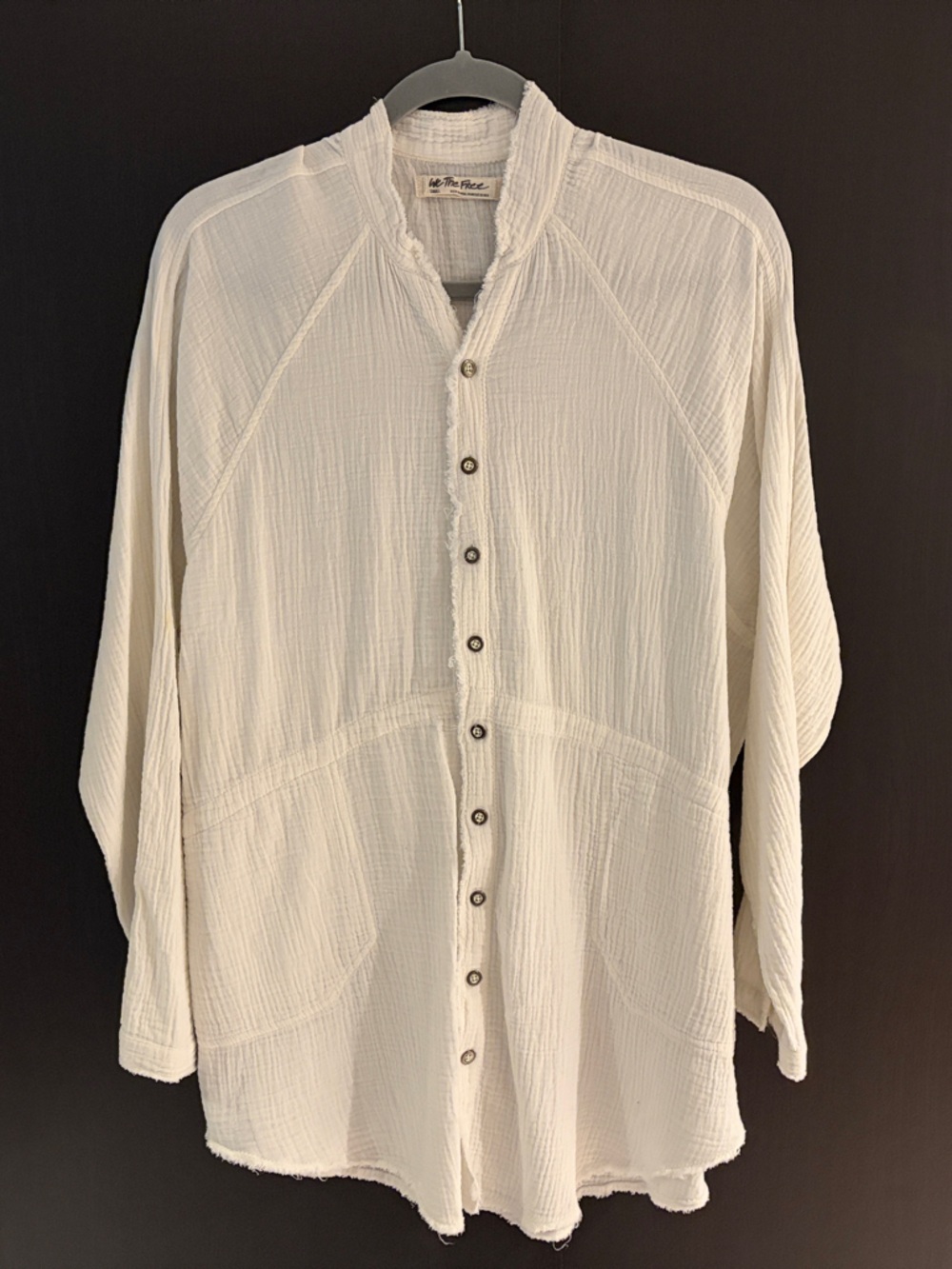 Free People Ivory Button-Front Textured Shirt